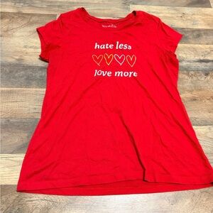 WoundUp “Hate Less Love More” Graphic T-Shirt – Red – Juniors XXXL (Adult L)